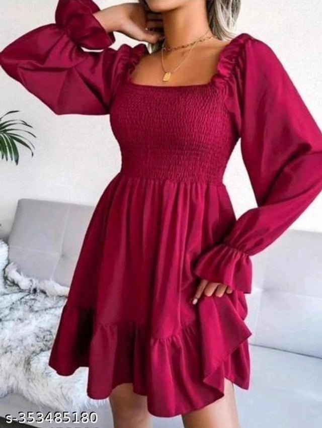 Crepe Dress for Women (Maroon, S)