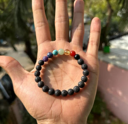 7 Chakra and Lava Stone Crystal Bracelet Seven Chakra Bracelet Original Lava Seven Chakra Natural Stone