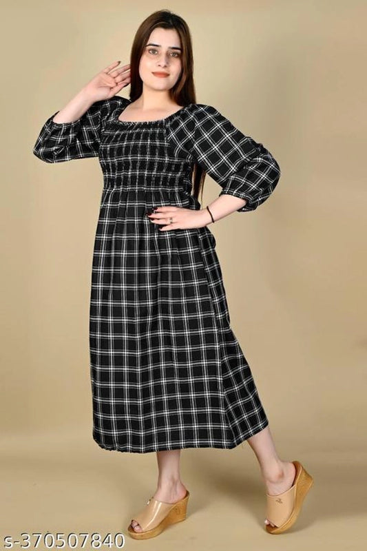 Cotton Dress for Women (Black, L)
