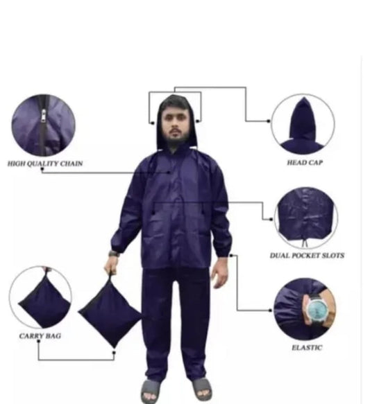 Polyester Solid Rainsuit for Men (Black, XL)