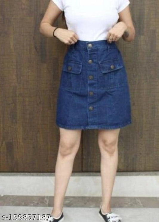 Denim Skirts for Women (Blue, 28)