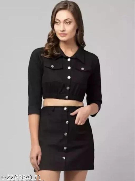 Cotton Blend Skirts for Women (Black, 28)