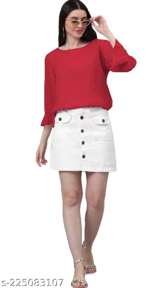 Cotton Blend Skirts for Women (White, 28)