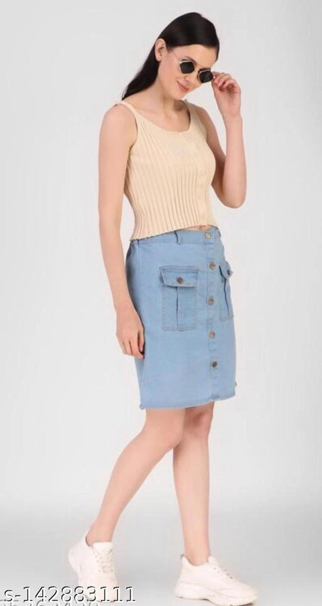 Denim Skirts for Women (Blue, 28)