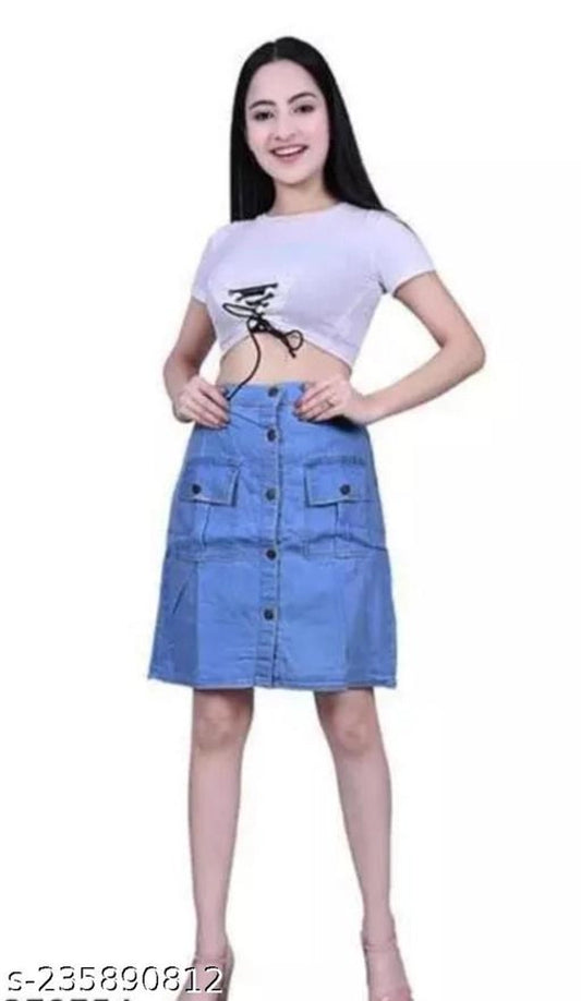 Denim Skirts for Women (Blue, 28)