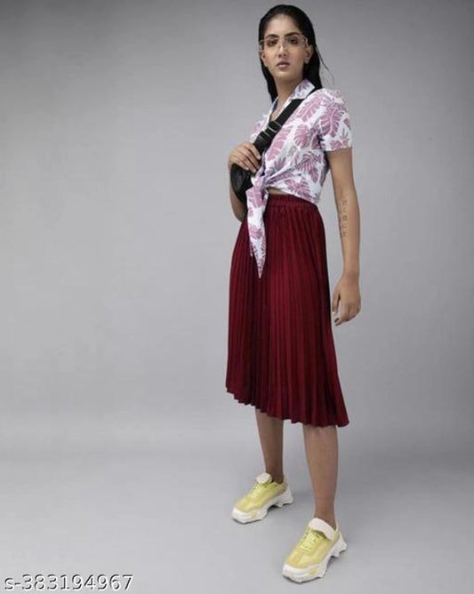 Crepe Skirts for Women (Maroon, 28)