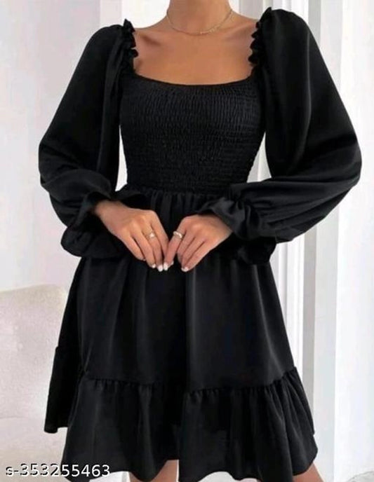 Crepe Dress for Women (Black, S)