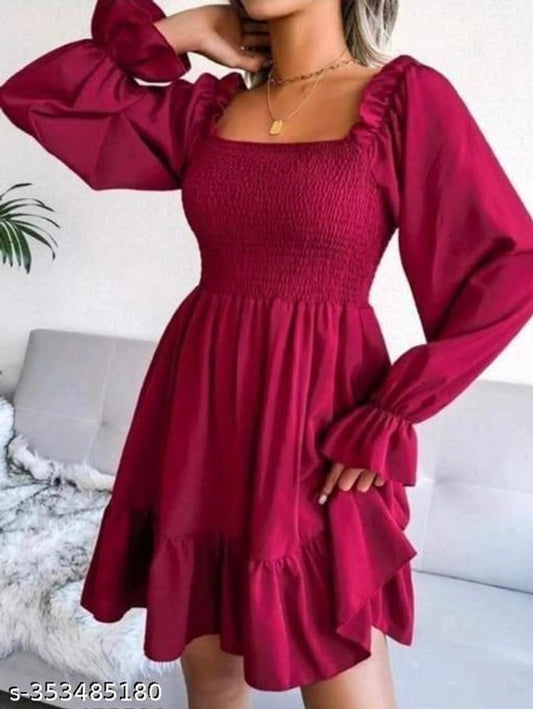Crepe Dress for Women (Maroon, S)