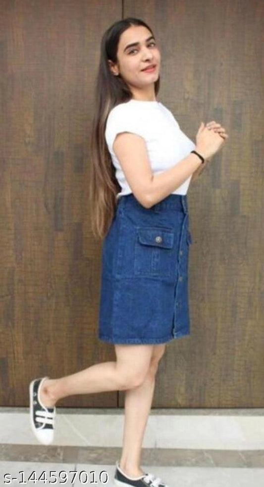 Denim Skirts for Women (Blue, 28)
