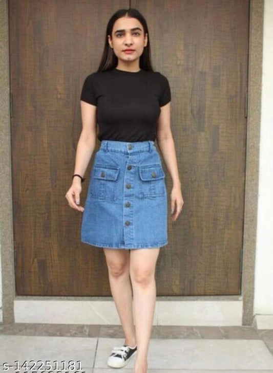 Denim Skirts for Women (Blue, 28)