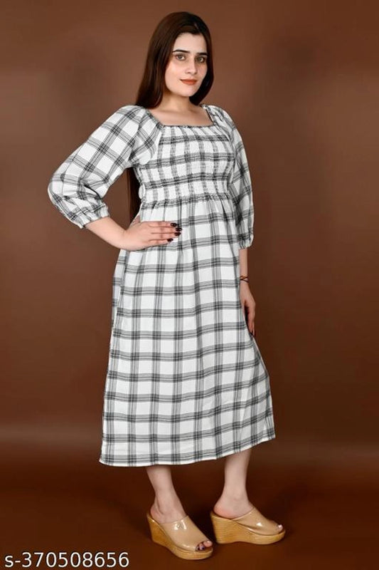 Cotton Dress for Women (White, L)