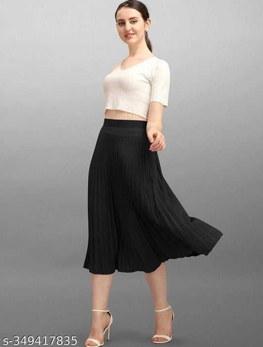 Crepe Skirts for Women (Black, 28)