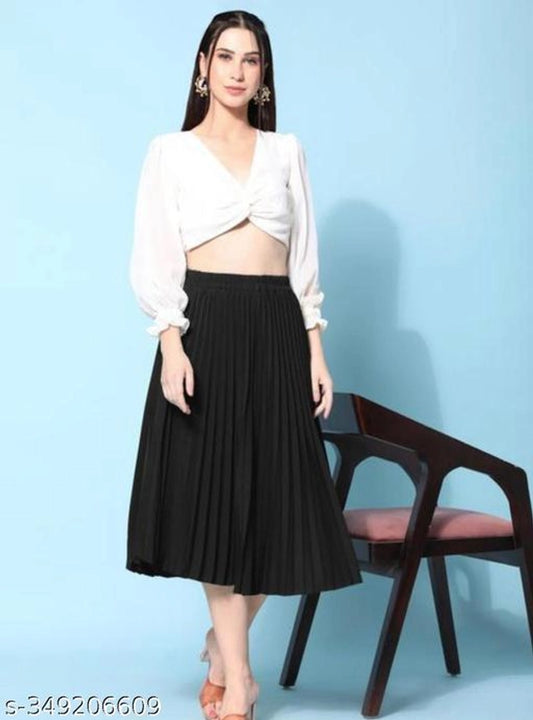 Crepe Skirts for Women (Black, 28)
