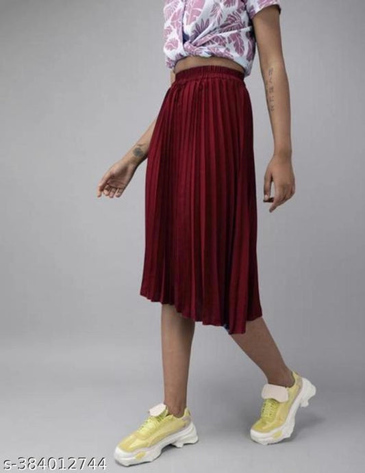 Crepe Skirts for Women (Maroon, 28)