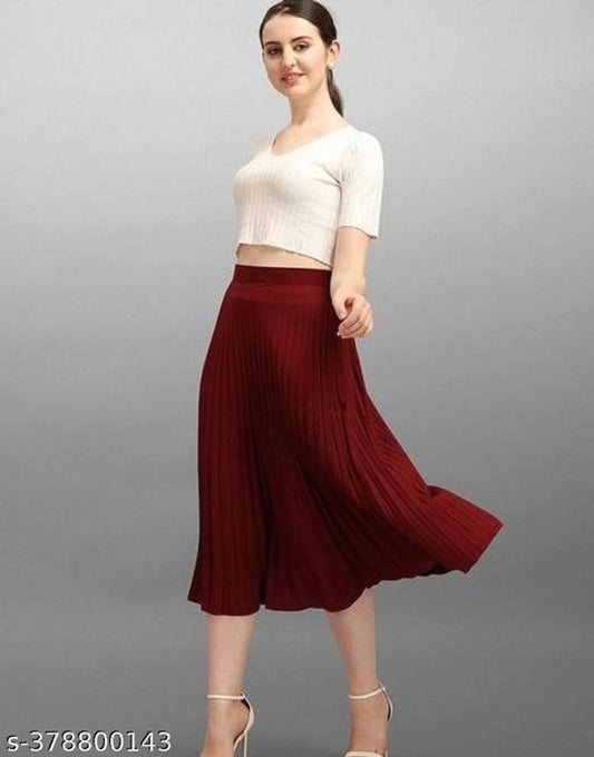 Crepe Skirts for Women (Maroon, 28)