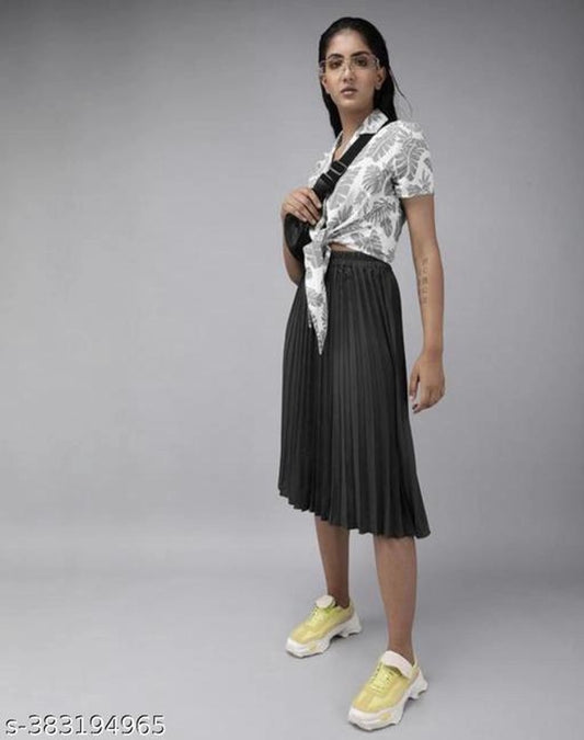 Crepe Skirts for Women (Black, 28)