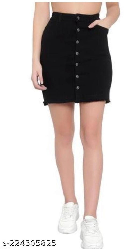 Cotton Blend Skirts for Women (Black, 28)