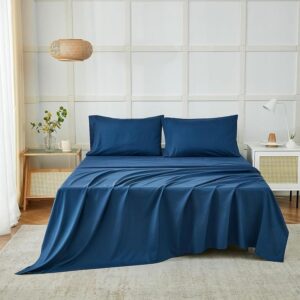 Seasons Bedsheet for Double Bed, (90x100 Inches, Navy Blue).