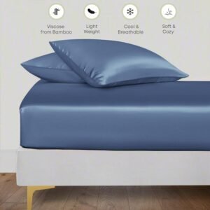 Seasons Blue Silk Bedsheet Deep Pocket with Pillowcase Double