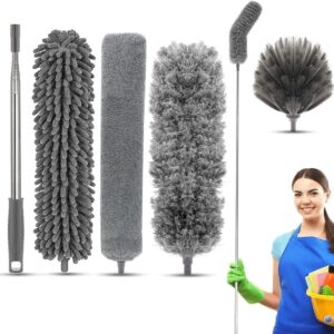 Seasons  Microfiber Feather Duster 4PCS - Extendable & Bendable Dusters with Long Extension Pole, Washable Lightweight Dusters for Cleaning Ceiling Fan, High Ceiling (3 in 1 Duster)