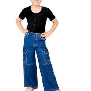 Girls Comfort Fit Cargo Dark Blue Jeans