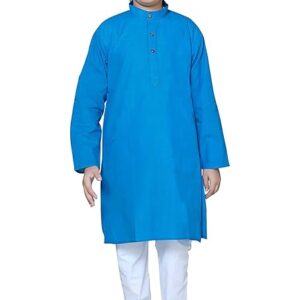 Boys Ethnic Wear Cotton Blue Kurta Pajama Set