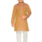 Boys Ethnic Wear Cotton Golden Kurta Pajama Set