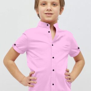 Boys Cotton Blend Mandarin Neck Pink Shirt