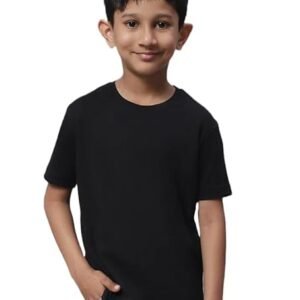 Unisex Boys & Girls Plain Black T-Shirt
