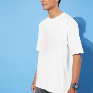 Men Cotton Loose Fit White T-Shirt