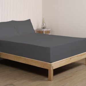 Seasons Pure Cotton Percale Fitted Sheet for Super King Bed Size Bedding with Pillow Cover for Bedroom, Soft Hotel Quality Bottom Bedsheets with Elastic Deep Pocket (78x78 Inch, Light Grey)