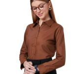 Women Cotton Regular Formal Brown Shirt