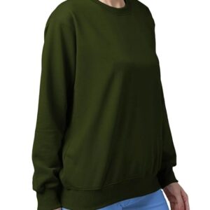 Women Cotton Plain Olive Sweatshirt